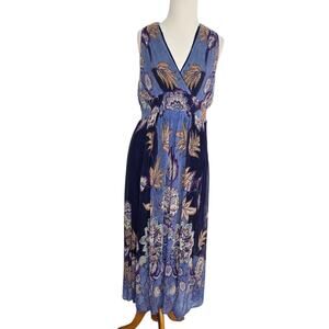 Soft Surroundings Resort Summer Maxi Dress Women Blue Floral Vacation Small